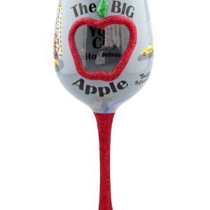 Top Shelf "The Big Apple" New York City Wine Glass ; Decorative Gift Ideas for Friends and Family ; Hand Painted ; For Red or White Wine