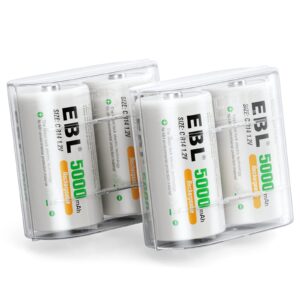 ebl c batteries high energy 5000mah ready2use c rechargeable battery cells, 4 counts