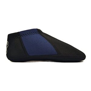 nufoot booties men's shoes, foldable & flexible footwear, fold and go travel shoes, yoga socks, indoor shoes, slippers, black with navy stripes, large