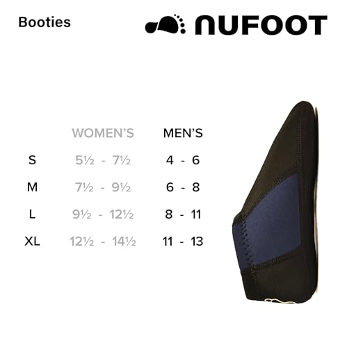 Nufoot Booties Men's Shoes, Foldable & Flexible Footwear, Fold and Go Travel Shoes, Yoga Socks, Indoor Shoes, Slippers, Black with Navy Stripes, Large