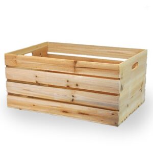 the lucky clover trading wood basket with handles, 19.25" l crate, natural