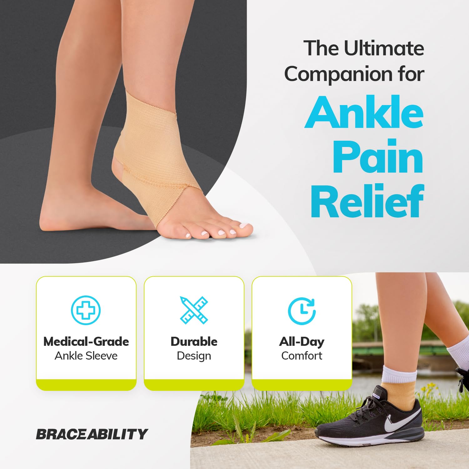 BraceAbility Elastic Ankle Support Brace - Youth Slip on Foot and Ankle Compression Sleeve for Gymnastics, Dance, Kids, Sports, Running, and Sprained Ankle Swelling for Boys and Girls (S)