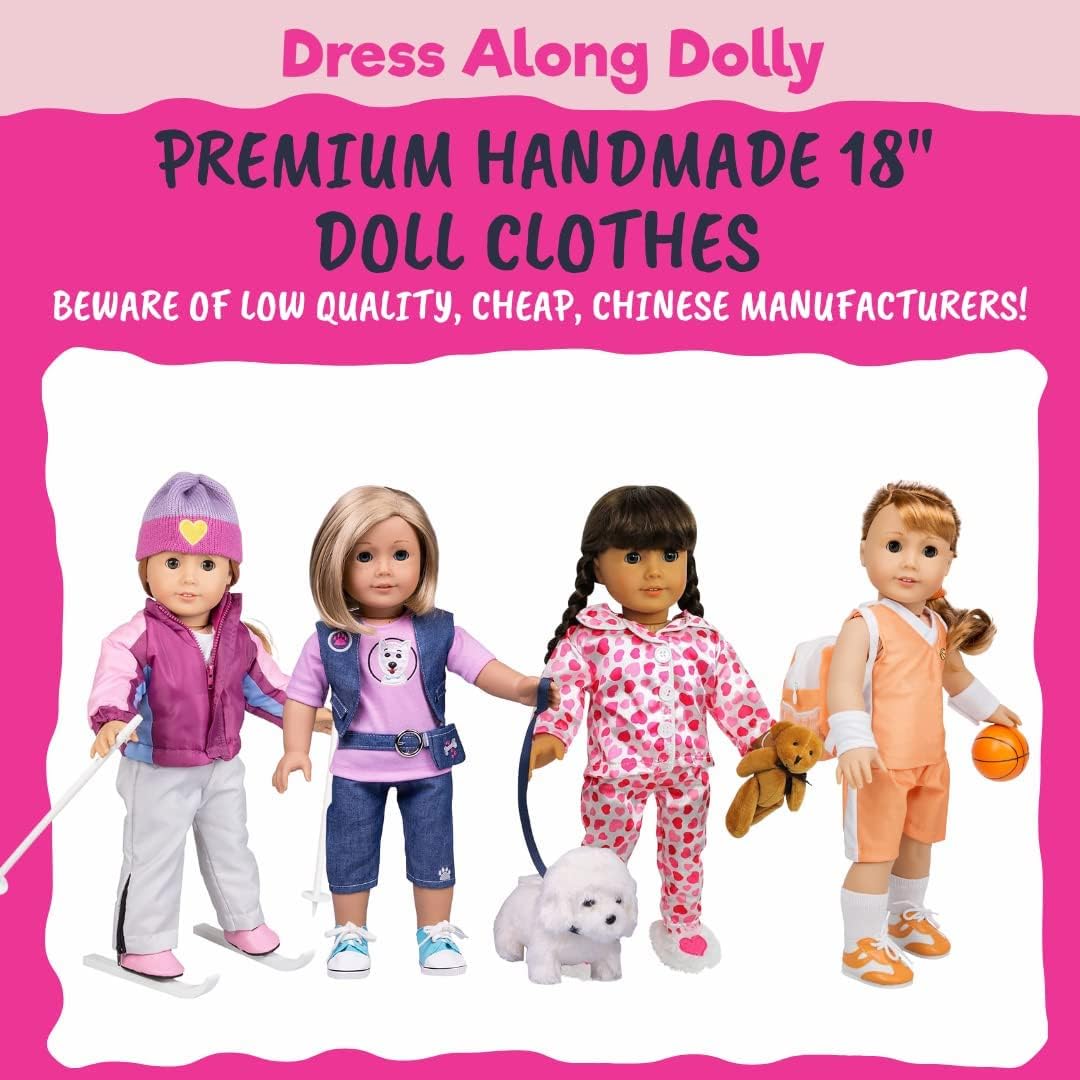 4pc Red & Pink Heart PJ Doll Outfit w Teddy Bear- 18" Doll Clothes & Accessories Compatible w American Girl Dolls- Set Includes Cozy Pajama Top & Bottom, Slippers, & Teddy Bear- Great Gift for Girls