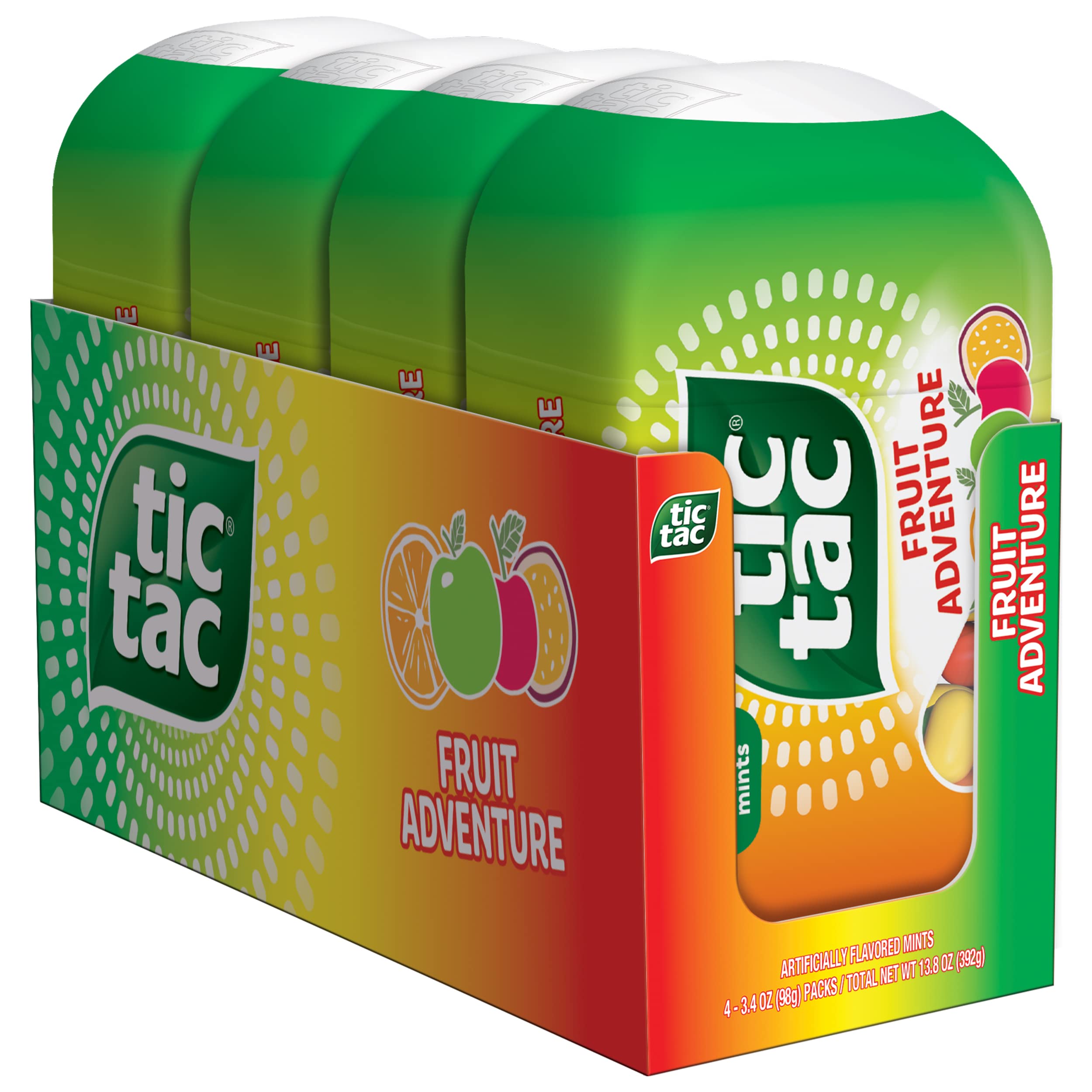 Tic Tac Fruit Adventure Mints, 4 Count, On-The-Go Refreshment, 3.4 Oz Each