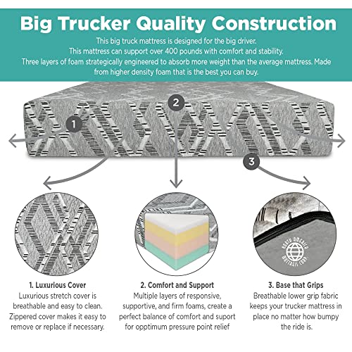 Big Trucker-Firm Layered Foam Truck Mattress Specifically Designed for Larger Drivers, 80" x 30" x 7"