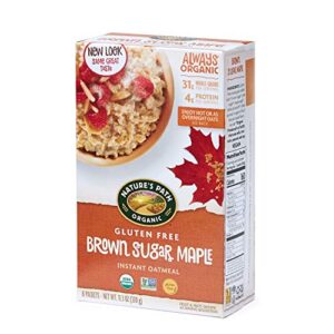nature's path organic gluten free brown sugar maple instant oatmeal, 8 packets, non-gmo, 31g whole grains, 4g plant based protein, 11.3 ounce