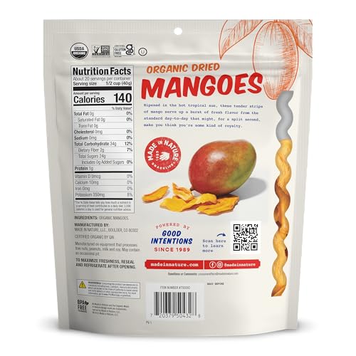 Made in Nature Organic Dried Mangoes, Non-GMO, Gluten Free, Unsulfured, Vegan Snack, 28oz (Pack of 1), Packaging May Vary