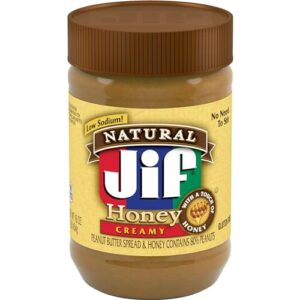 jif natural creamy peanut butter spread and honey, 16 ounces, contains 80% peanuts