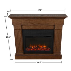 Real Flame Crawford Slim Indoor Electric Fireplace, Chestnut Oak, Free-Standing with Real Wood Mantel Finish - 6 Flame Colors, Adjustable Thermostat, 120V, 1400W, 5100 BTUs