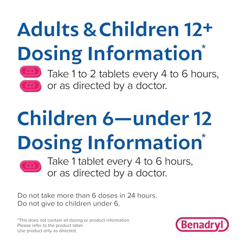 Benadryl Ultratabs Antihistamine Allergy Relief Medicine, Diphenhydramine HCl Tablets for Relief of Cold & Allergy Symptoms Such as Sneezing, Runny Nose, & Itchy Eyes & Throat, 100 ct