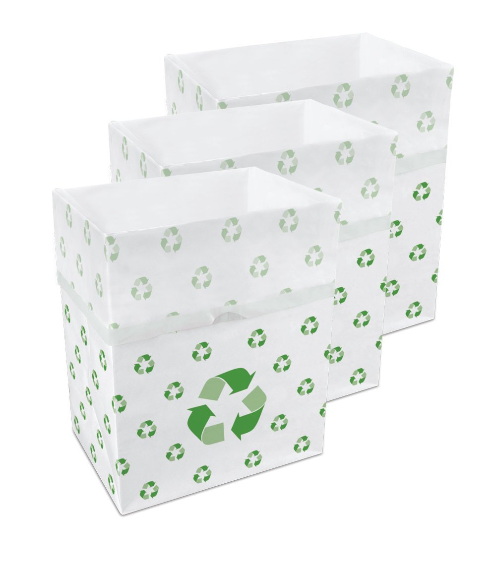 Clean Cubes 13 Gallon Disposable Trash Cans (3-Pack). Reusable Garbage and Recycling Bins for Parties, Events, and More (Recycle - 18" Tall x 14" Wide 10" Deep)