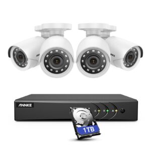 annke security camera system, 3k lite 5-in-1 h.265+ 8ch dvr with 1tb hard drive and (4) 1080p (2mp) weatherproof surveillance wired cams, ai human/vehicle detection, 100ft night vision, email alert