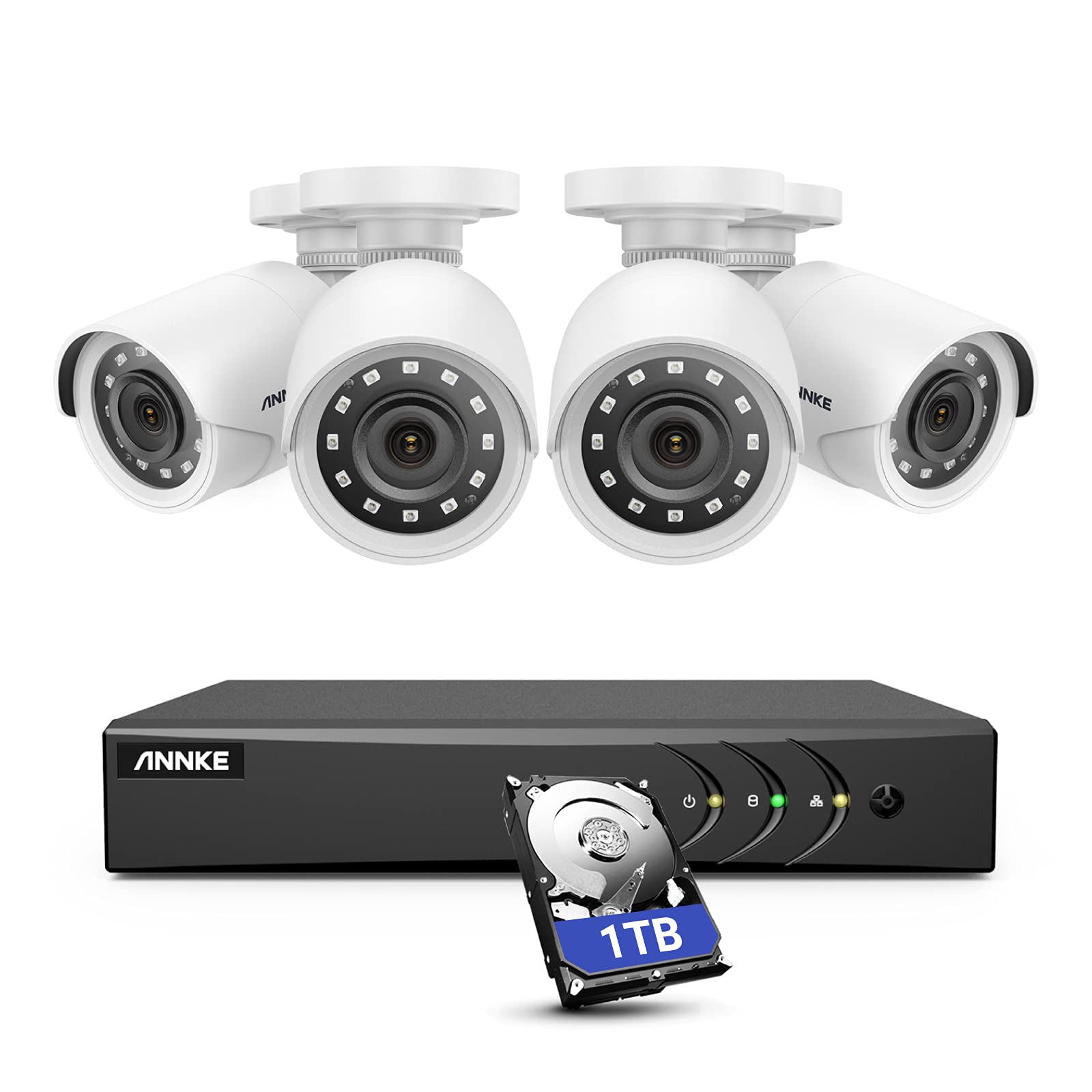 ANNKE Security Camera System, 3K Lite 5-in-1 H.265+ 8CH DVR with 1TB Hard Drive and (4) 1080p (2MP) Weatherproof Surveillance Wired Cams, AI Human/Vehicle Detection, 100ft Night Vision, Email Alert