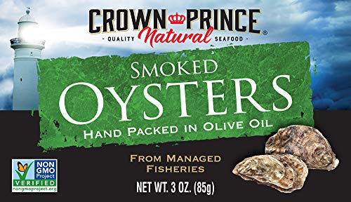 Crown Prince Natural Smoked Oysters in Pure Olive Oil, 3-Ounce Cans (Pack of 18)