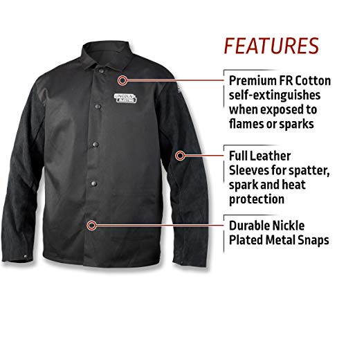 Lincoln Electric unisex adult Traditional Split Leather Sleeved Welding Jacket, Black, Large US