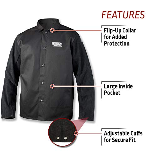 Lincoln Electric unisex adult Traditional Split Leather Sleeved Welding Jacket, Black, Large US