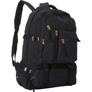 fox outdoor products retro cantabrian no leather trim excursion rucksack, black, 20 1/2" x 14" x 7"