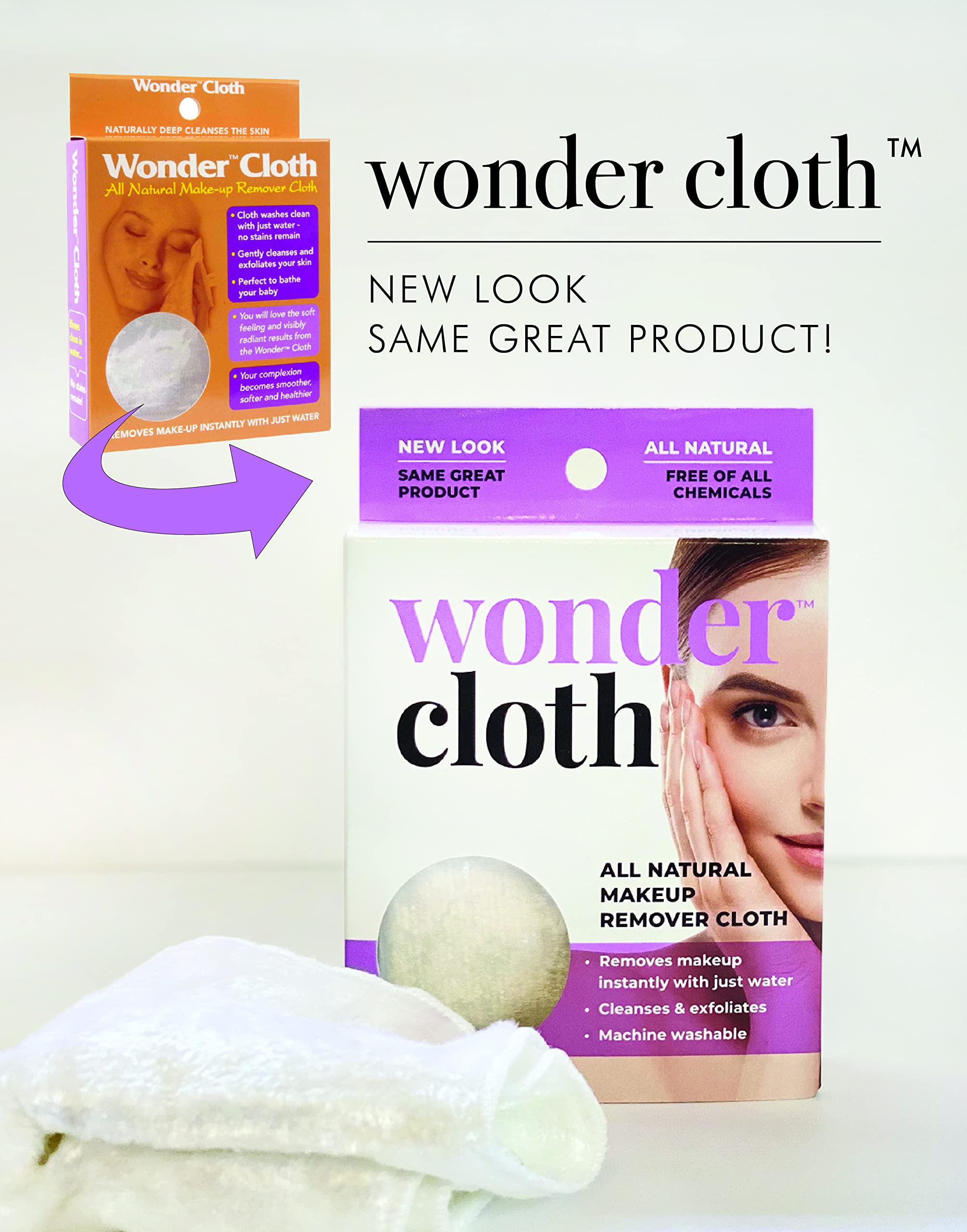 Wonder Cloth (Pack of 3) - All Natural Make-Up Remover Cloth, Removes Makeup Instantly with Just Water, Cleanses and Exfoliates, Machine Washable