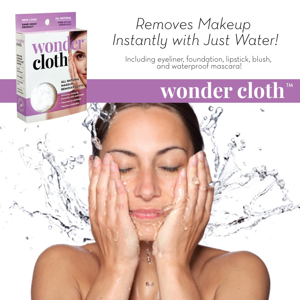 Wonder Cloth (Pack of 3) - All Natural Make-Up Remover Cloth, Removes Makeup Instantly with Just Water, Cleanses and Exfoliates, Machine Washable