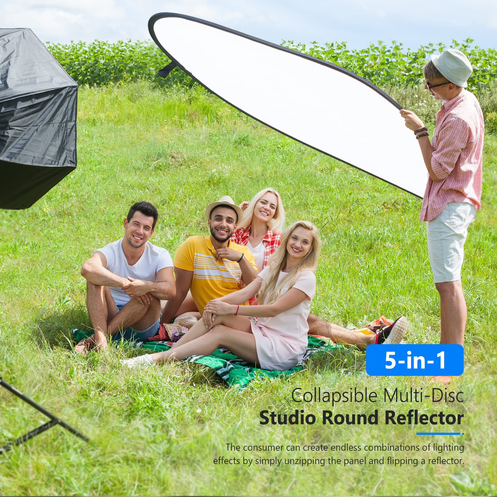 NEEWER 59"x79"/150x200cm Light Reflectors for Photography, Portable 5 in 1 Collapsible Multi Disc with Bag - Translucent, Silver, Gold, Black, White Diffuser for Studio and Outdoor Lighting