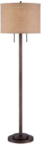 possini euro design garth modern industrial standing floor lamp 63 1/2" tall oil rubbed bronze brown metal burlap fabric drum shade decor for living room reading house bedroom home office house