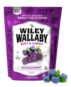 wiley wallaby licorice 10 ounce classic gourmet soft & chewy australian huckleberry licorice candy twists, 1 pack