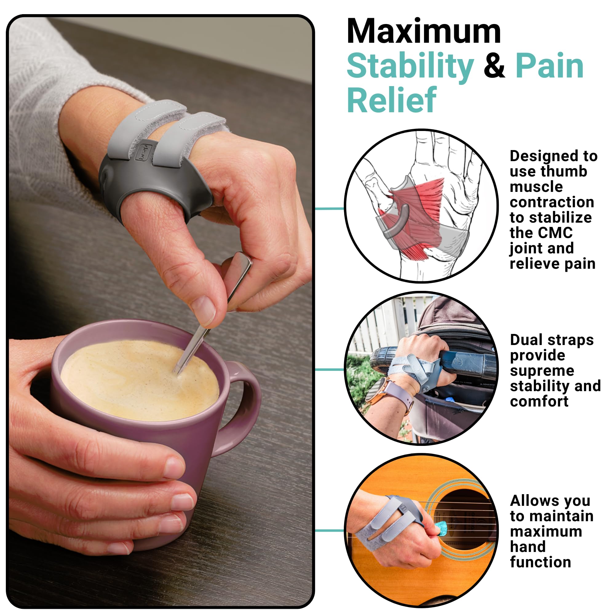 PUSH MetaGrip CMC Thumb Brace for Osteoarthritis CMC Joint Pain. Stabilizes Thumb CMC Joint Without Limiting Hand Function. (Right, Medium)