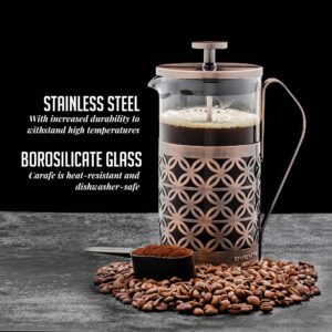 OVENTE 20 Ounce French Press Coffee & Tea Maker, 4 Filter Stainless Steel Filter Plunger System & Durable Borosilicate Heat Resistant Glass with Free Scoop, Perfect for Hot & Cold Brew, Copper FSF20C