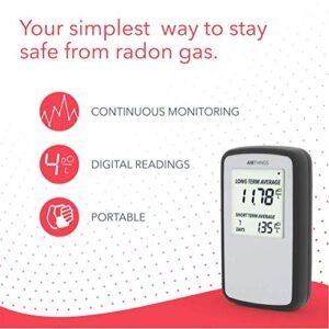 Airthings Corentium Home Radon Detector 223 Portable, Lightweight, Easy-to-Use, (3) AAA Battery Operated, USA Version, pCi/L