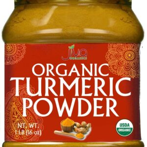 Organic Turmeric Powder 1 Pound Jar by Jiva Organics - 100% Raw with Curcumin - Lab Tested & Reports Available - Raw from India