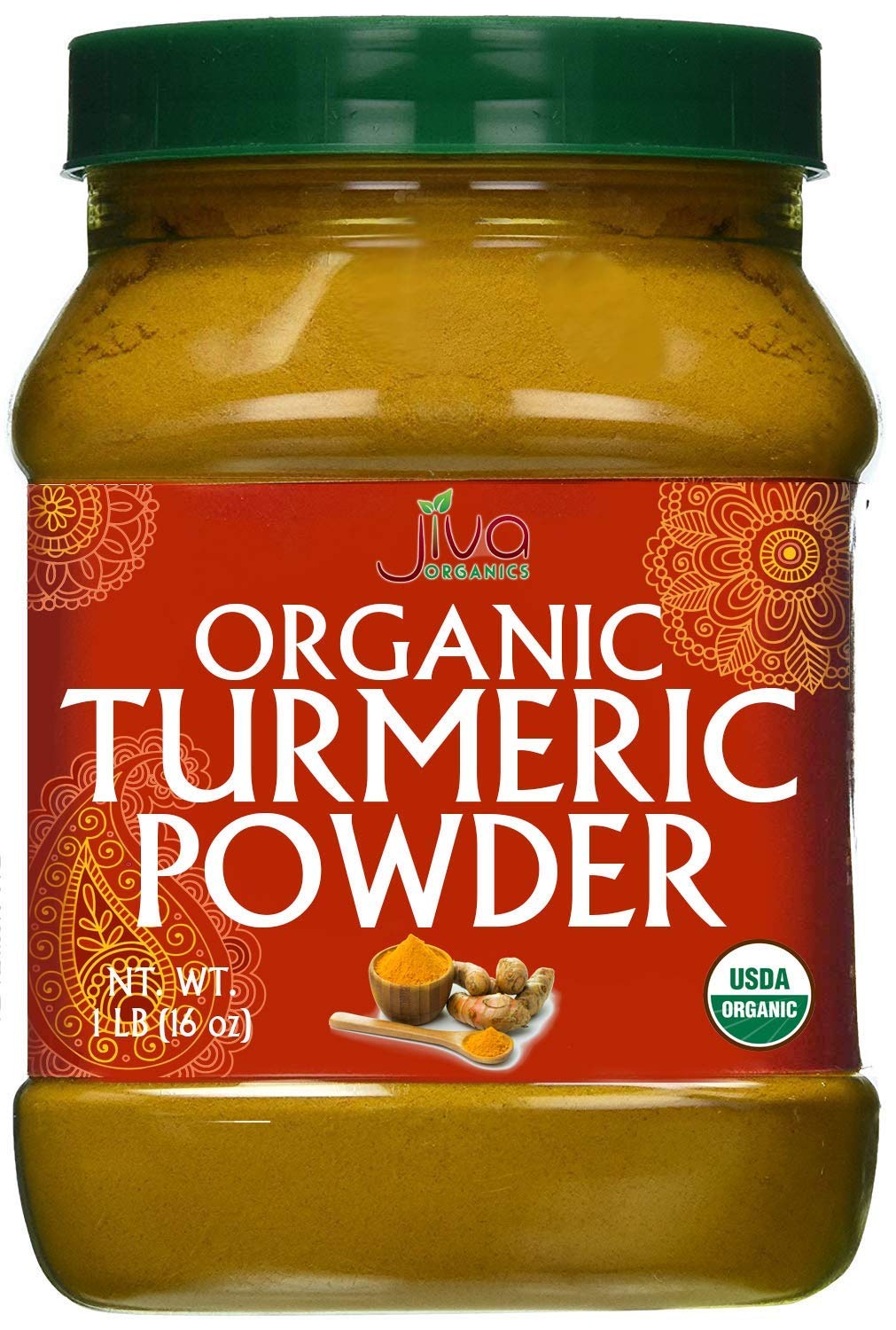 Organic Turmeric Powder 1 Pound Jar by Jiva Organics - 100% Raw with Curcumin - Lab Tested & Reports Available - Raw from India