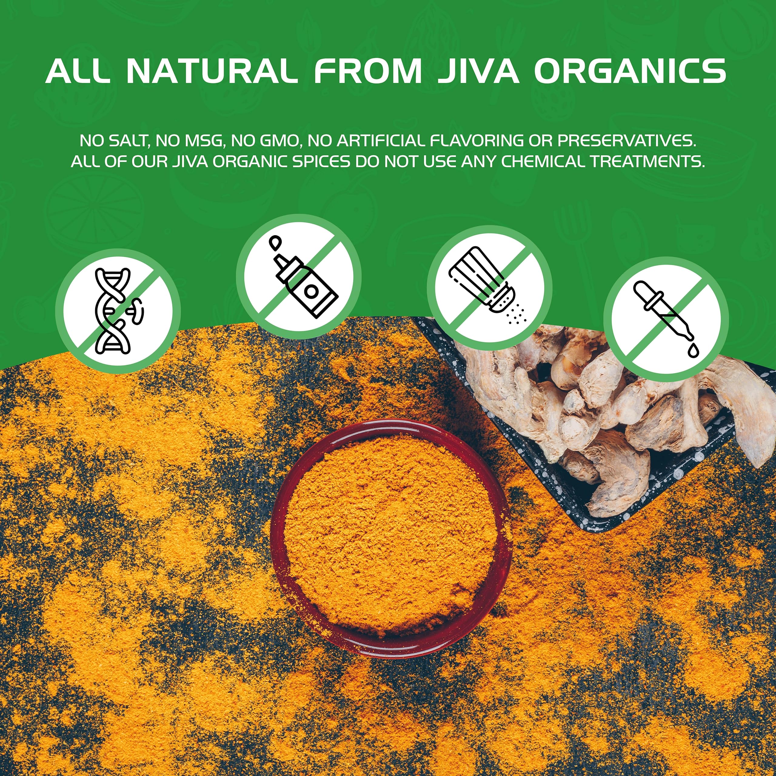 Organic Turmeric Powder 1 Pound Jar by Jiva Organics - 100% Raw with Curcumin - Lab Tested & Reports Available - Raw from India