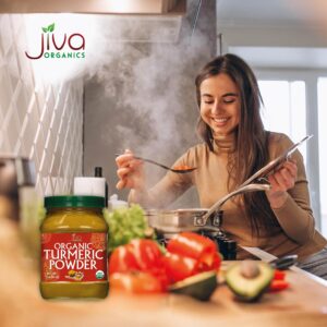 Organic Turmeric Powder 1 Pound Jar by Jiva Organics - 100% Raw with Curcumin - Lab Tested & Reports Available - Raw from India