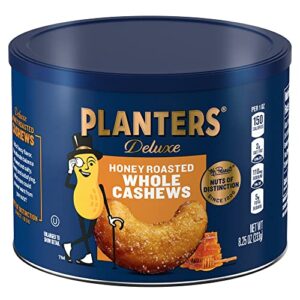 planters deluxe honey roasted whole cashews, sweet and salty snacks, 8.25oz (1 canister)