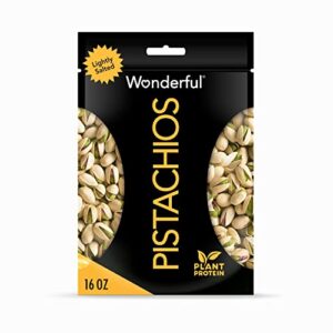 wonderful pistachios in shell, lightly salted nuts, 16 ounce resealable bag - healthy snack, protein snack, pantry staple