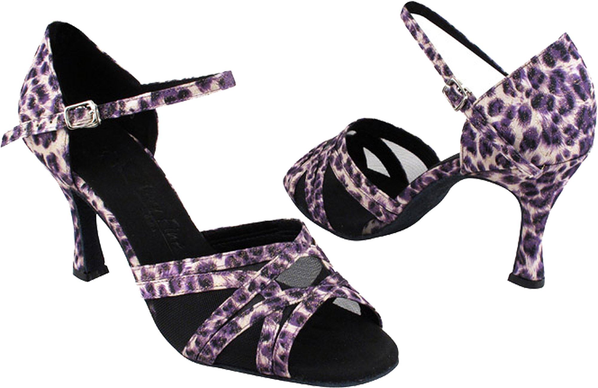 Women's Ballroom Dance Shoes Tango Wedding Salsa Dance Shoes Purple Leopard & Black Mesh Sera1398EB Comfortable - Very Fine 2.5" Heel 7.5 M US [Bundle of 5]