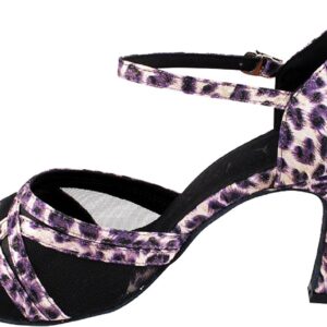 Women's Ballroom Dance Shoes Tango Wedding Salsa Dance Shoes Purple Leopard & Black Mesh Sera1398EB Comfortable - Very Fine 2.5" Heel 7.5 M US [Bundle of 5]