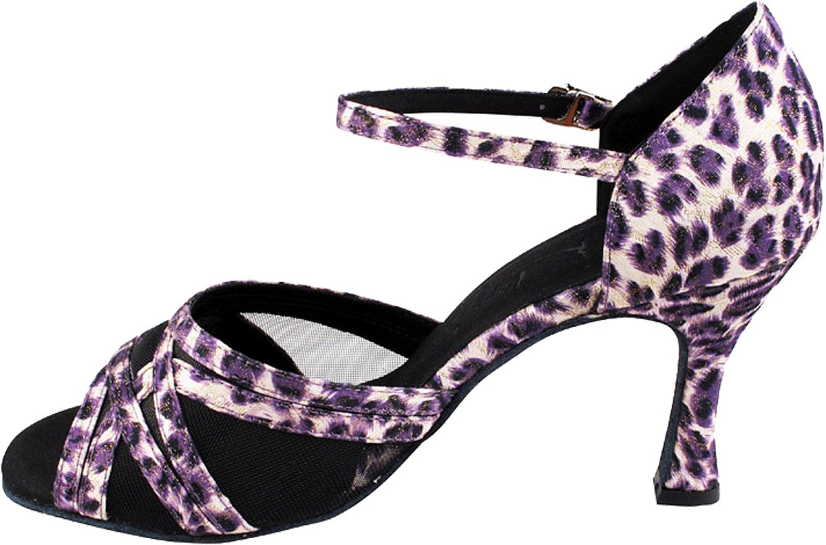 Women's Ballroom Dance Shoes Tango Wedding Salsa Dance Shoes Purple Leopard & Black Mesh Sera1398EB Comfortable - Very Fine 2.5" Heel 7.5 M US [Bundle of 5]