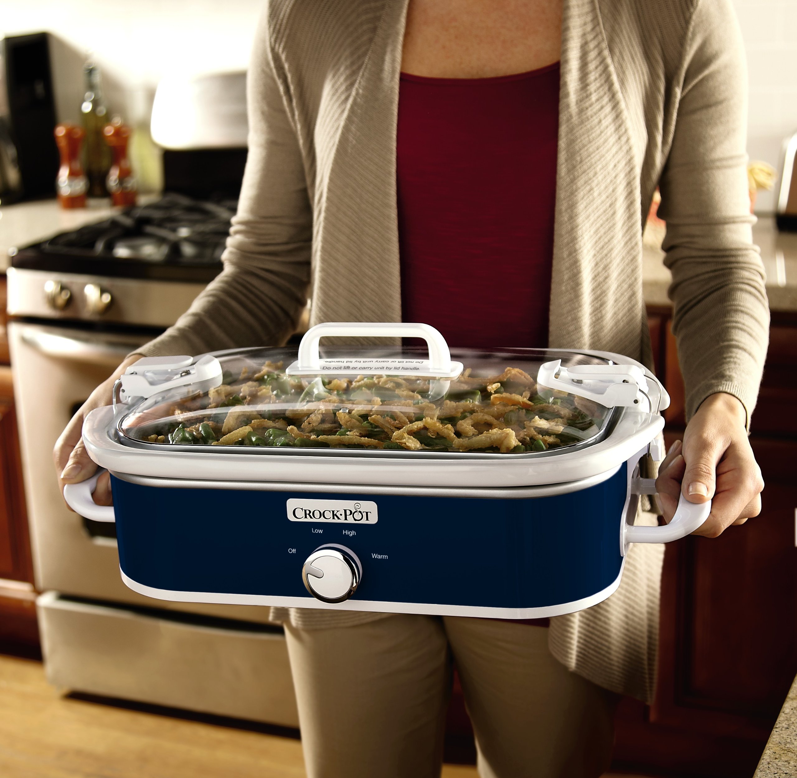 Crock-Pot Small 3.5 Quart Manual Casserole Slow Cooker and Food Warmer, Navy Blue (SCCPCCM350-BL)