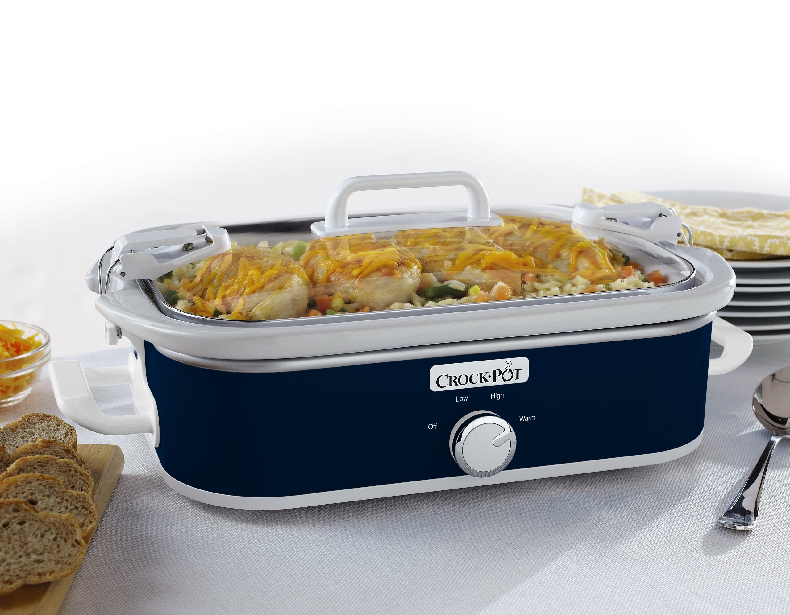 Crock-Pot Small 3.5 Quart Manual Casserole Slow Cooker and Food Warmer, Navy Blue (SCCPCCM350-BL)