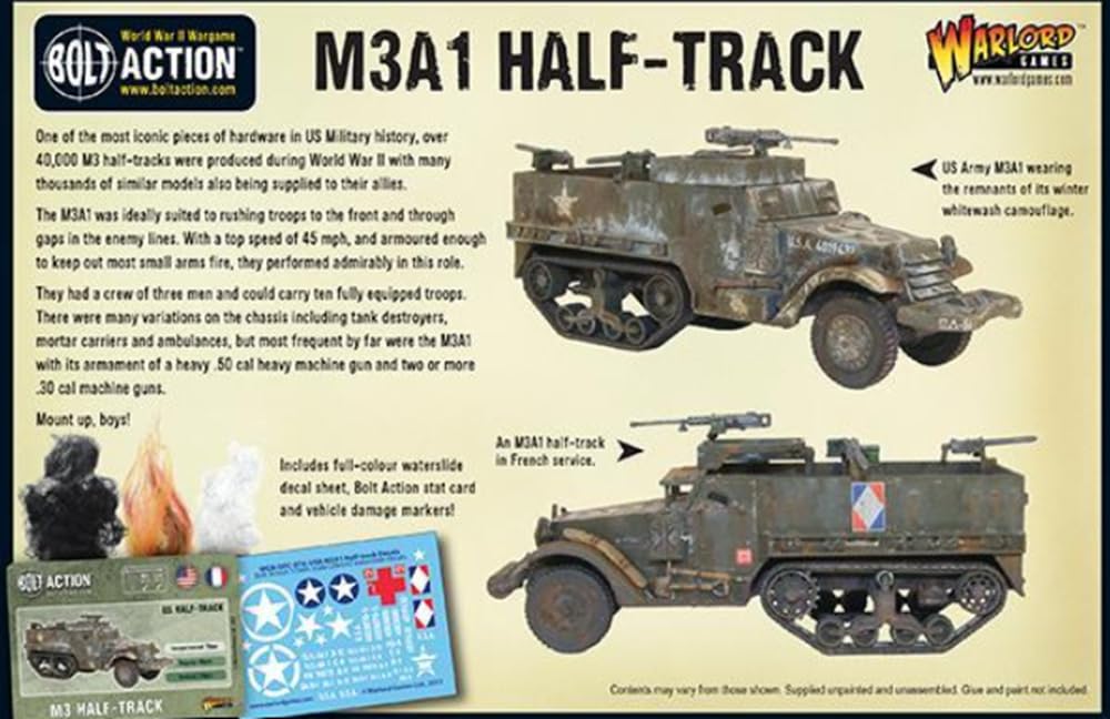 Warlord Bolt Action M3A1 Halftrack 1:56 WWII Military Wargaming Plastic Model Kit, Small