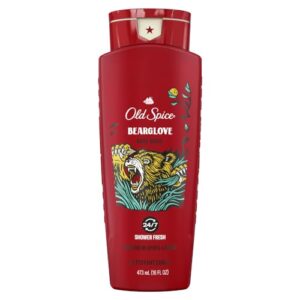 old spice wild bearglove scent body wash for men, red 16 oz, packaging may vary red