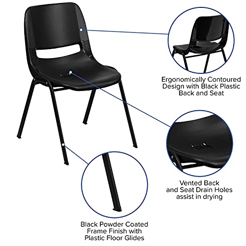 Flash Furniture HERCULES Series 440 lb. Capacity Kid's Black Ergonomic Shell Stack Chair with Black Frame and 14" Seat Height