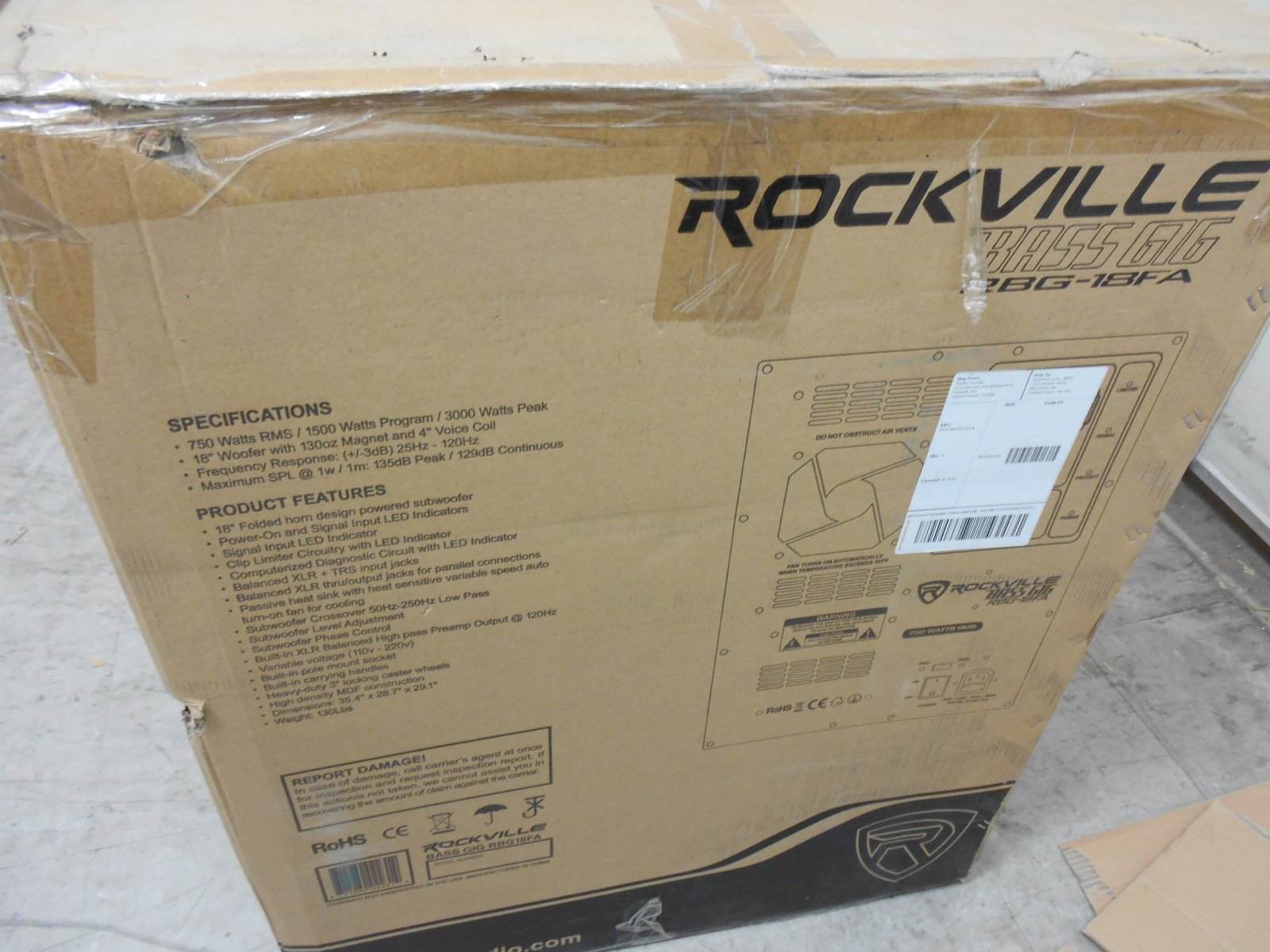 Rockville RBG18FA 18" 3000w Active Powered Pro Subwoofer Folded Horn PA/DJ Sub