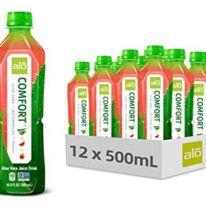 ALO Aloe Vera Juice Drink | COMFORT - Watermelon + Peach | 16.9 fl oz, Pack of 12 |Plant-Based Drink with Real Aloe Pulp