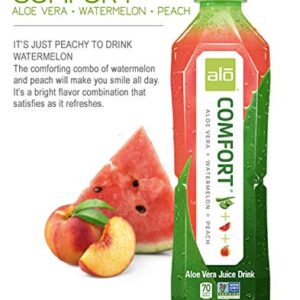 ALO Aloe Vera Juice Drink | COMFORT - Watermelon + Peach | 16.9 fl oz, Pack of 12 |Plant-Based Drink with Real Aloe Pulp