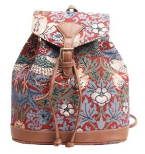 signare tapestry fashion backpack rucksack for women with william morris red strawberry thief design (ruck-strd)