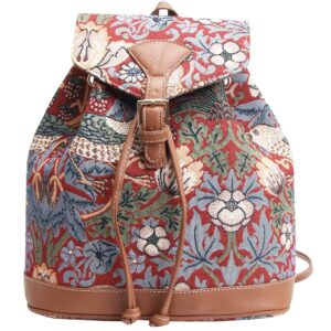 Signare Tapestry Fashion Backpack Rucksack for Women with William Morris Red Strawberry Thief Design (RUCK-STRD)