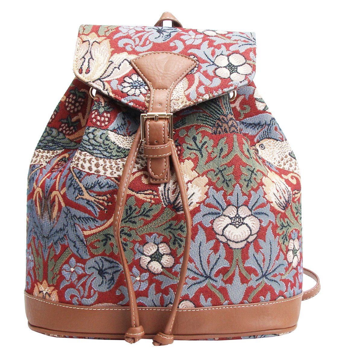 Signare Tapestry Fashion Backpack Rucksack for Women with William Morris Red Strawberry Thief Design (RUCK-STRD)