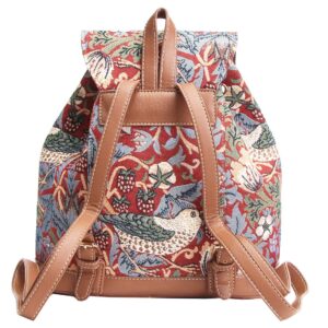 Signare Tapestry Fashion Backpack Rucksack for Women with William Morris Red Strawberry Thief Design (RUCK-STRD)